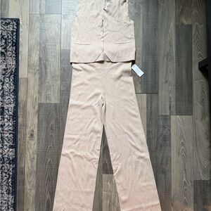 Pink Rose Tan Sleeveless Wide-Leg Pantsuit